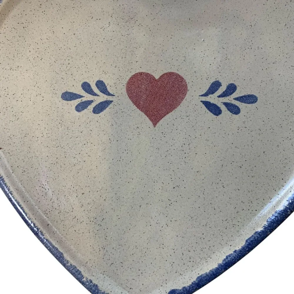 Vintage Spongeware Heart Shaped Stoneware Plate Heart Design Country Farmhouse
